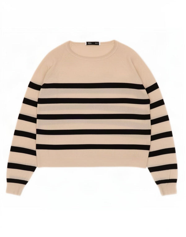 Maglione maglione con scollo a barca da donna Zara UK 14 Viscosa a righe bianco sporco medio