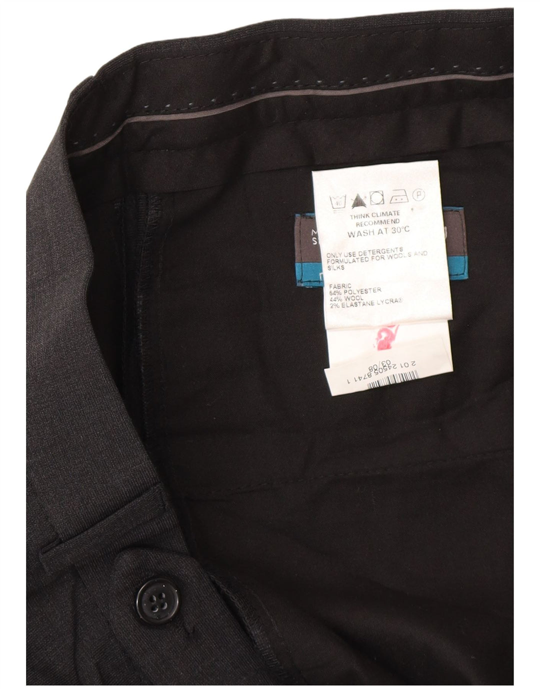 Pantaloni da abito con pegging sartoriali da uomo Marks & Spencer W34 L29 poliestere grigio