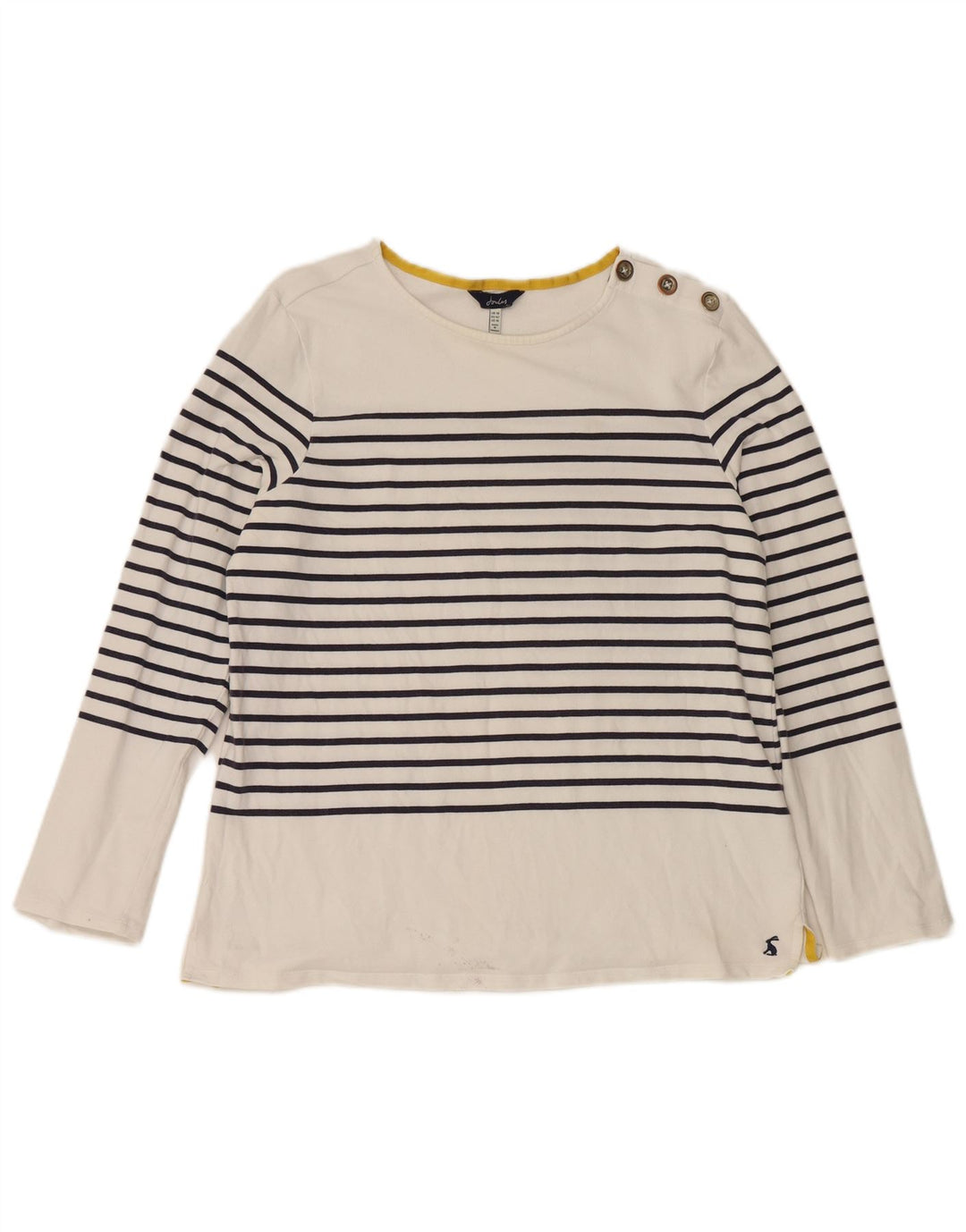 JOULES Womens Top Long Sleeve UK 14 Medium White Striped Cotton