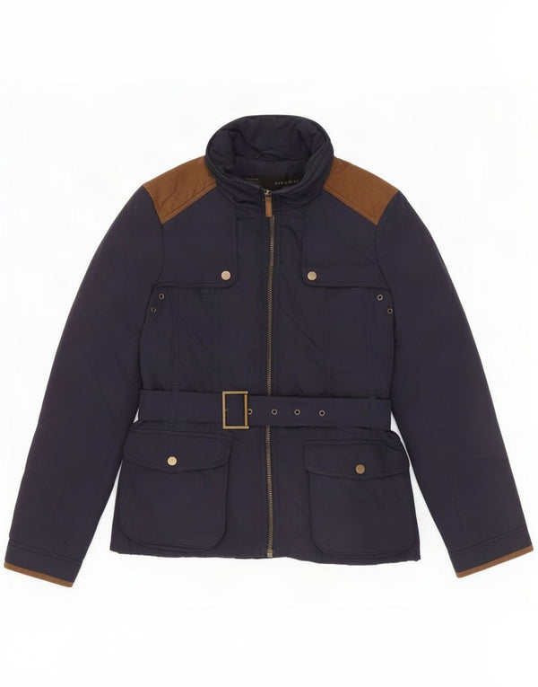 Zara Womens Quilted Jacket UK 18 XL Navy Blue Colourblock