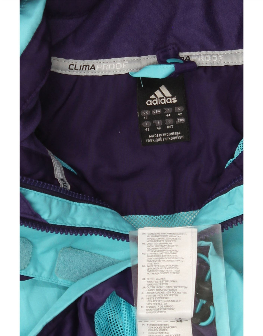 Impermeabile da donna con cappuccio Adidas Clima Proof UK 16 grande poliestere blu