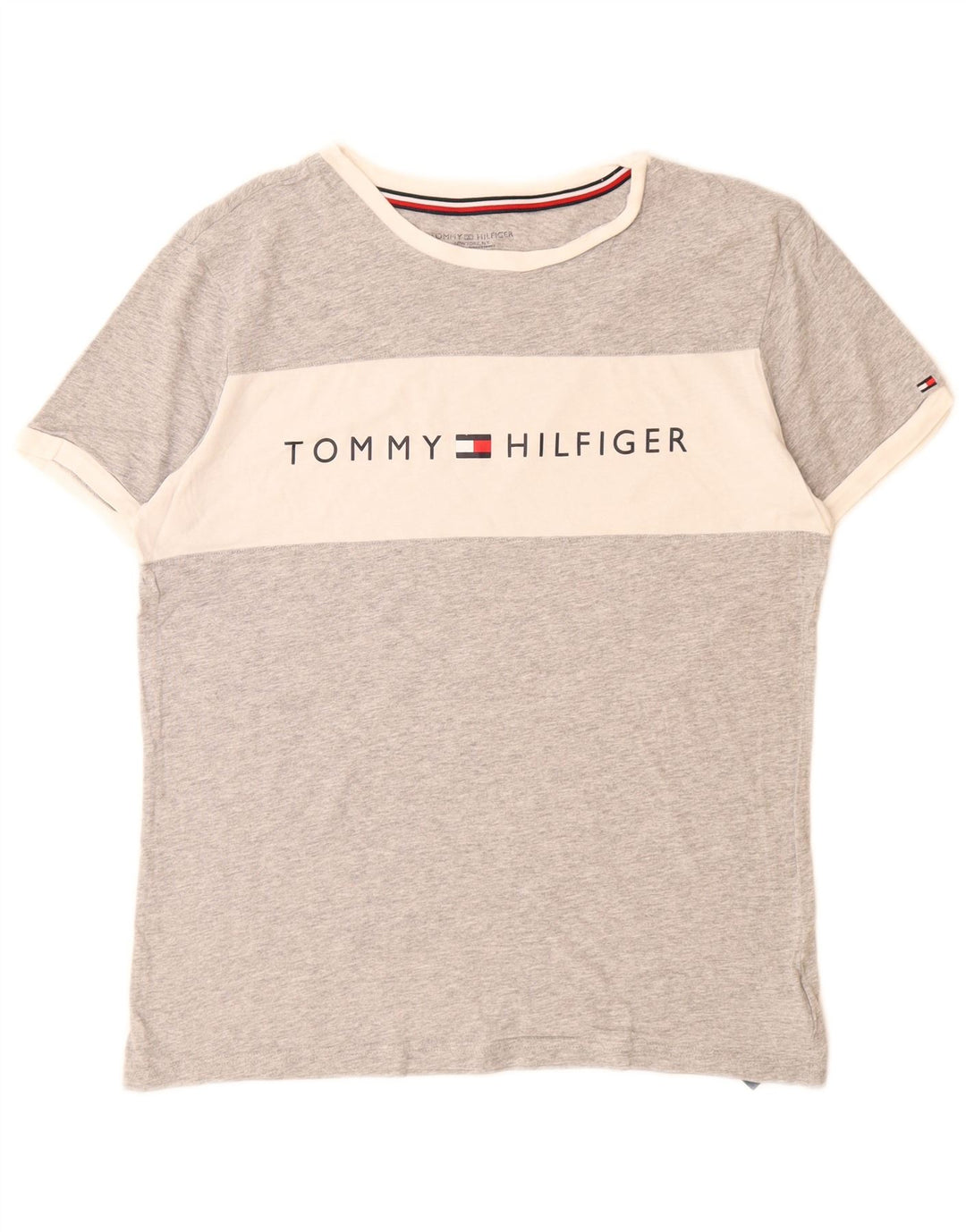 TOMMY HILFIGER T-shirt grafica da uomo Top Small in cotone color block grigio