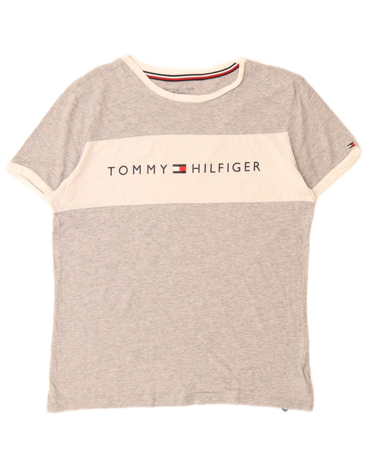 TOMMY HILFIGER T-shirt grafica da uomo Top Small in cotone color block grigio