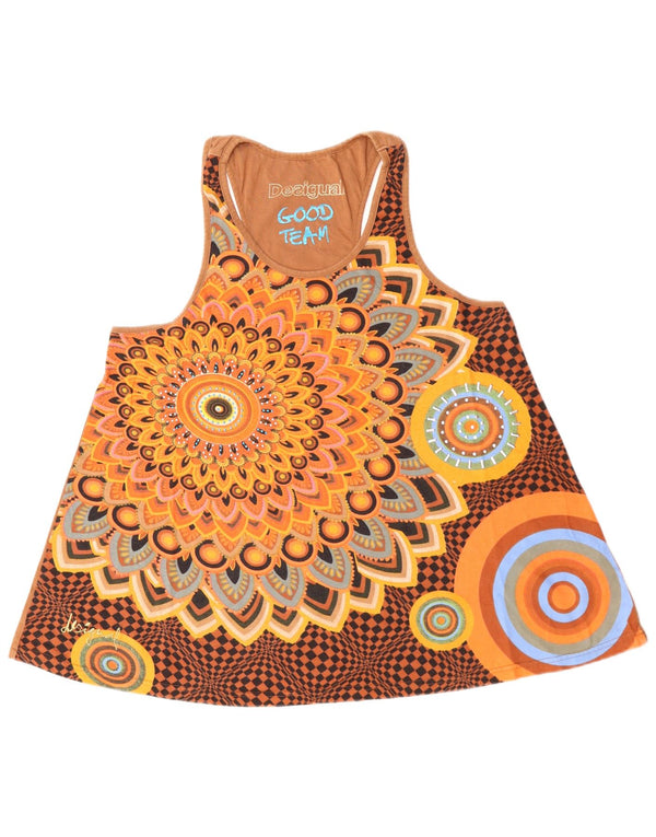 DESIGUAL Canotta grafica da donna UK 18 XL Cotone floreale marrone