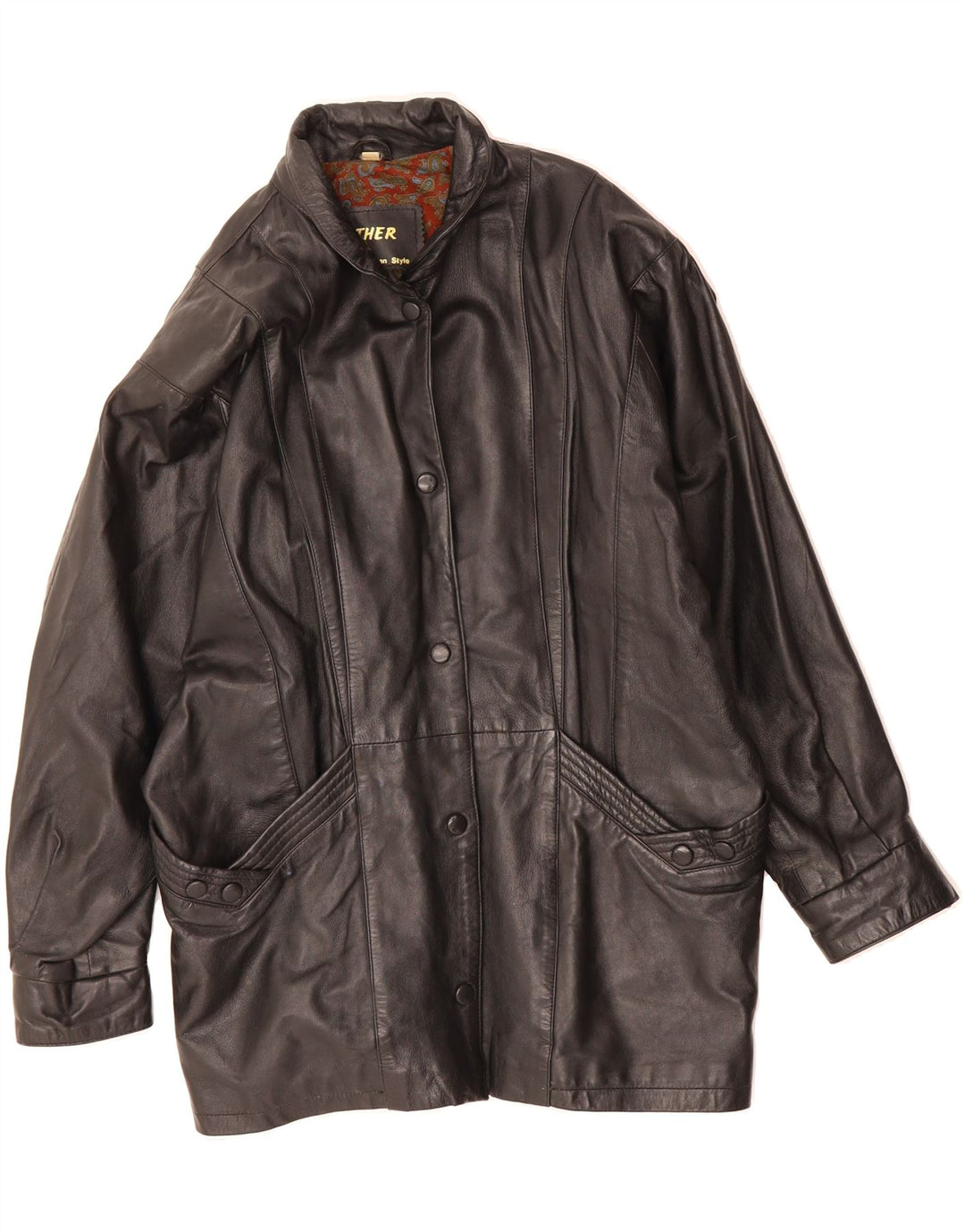 VINTAGE Womens Leather Coat UK 16 Large Black Leather Vintage Vintage and Second-Hand Vintage from Messina Hembry 