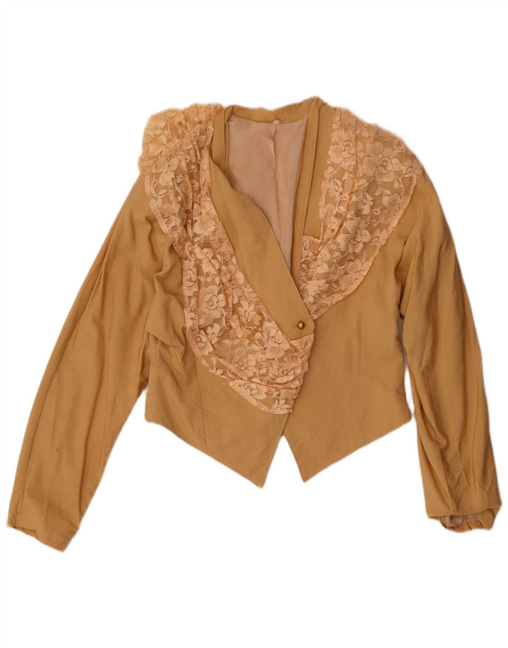 Giacca Bolero da donna vintage UK 14 lana floreale beige medio