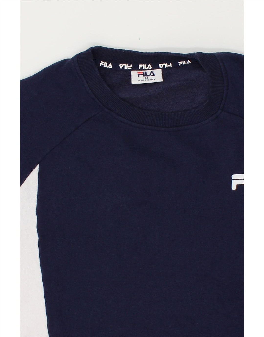 FILA Womens Oversized Sweatshirt Jumper UK 14 Medium Navy Blue Colourblock Vintage Fila and Second-Hand Fila from Messina Hembry 