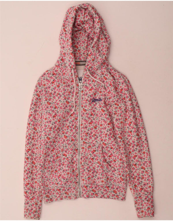 Maglione con cappuccio e zip da donna Superdry UK 10 piccolo cotone floreale rosa