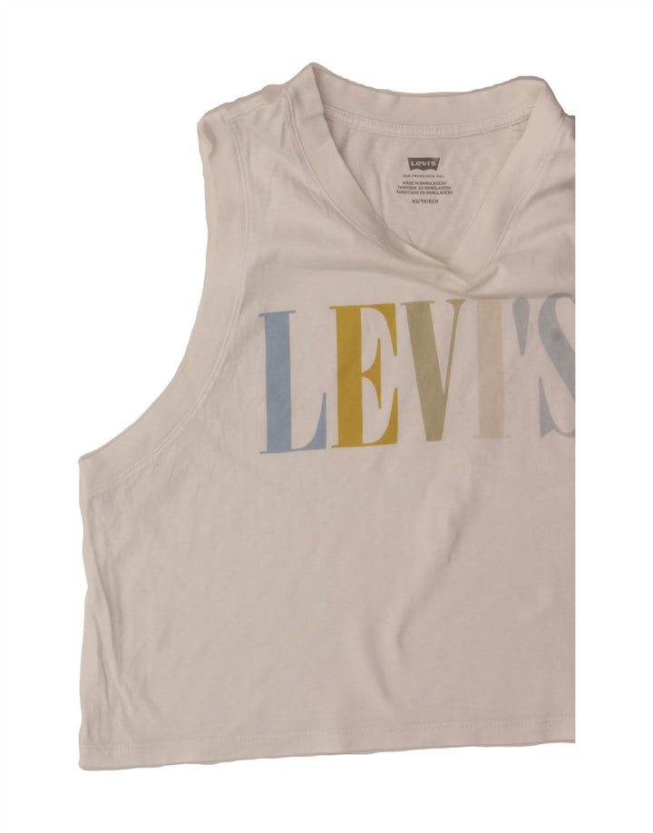 LEVI'S Womens Oversized Crop Graphic Vest Top UK 6 XS White Cotton Vintage Levi's and Second-Hand Levi's from Messina Hembry 