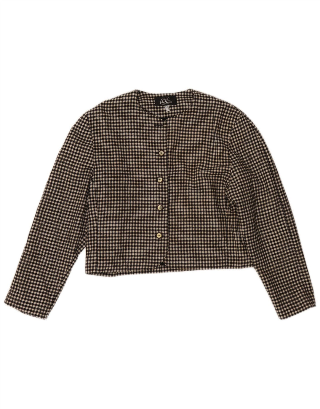 Giacca Bolero vintage da donna UK 12 media lana pied de poule nera