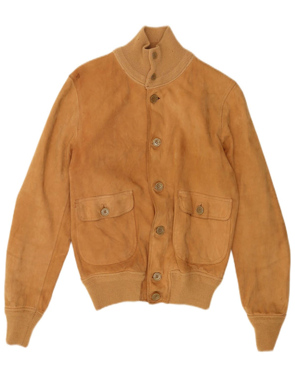 Giubbotto bomber in pelle scamosciata vintage da uomo UK 36 piccola pelle marrone