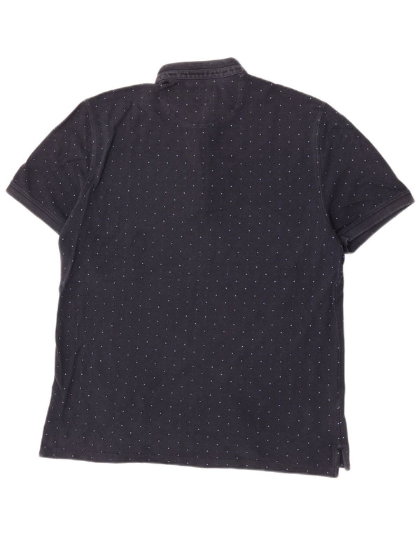 Massimo Dutti Mens Polo Shirt XL Navy Blue Spotted