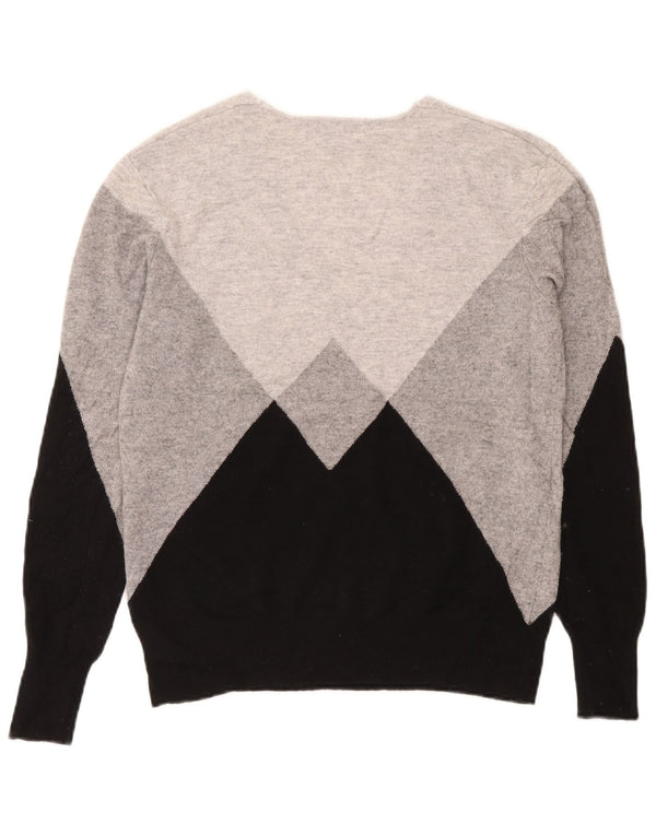 Maglione maglione con scollo a V da donna Reiss UK 14 Lana color block grigio medio
