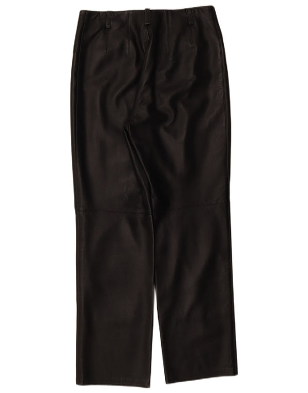 Pantaloni dritti in pelle vintage da donna W30 L30 in pelle nera