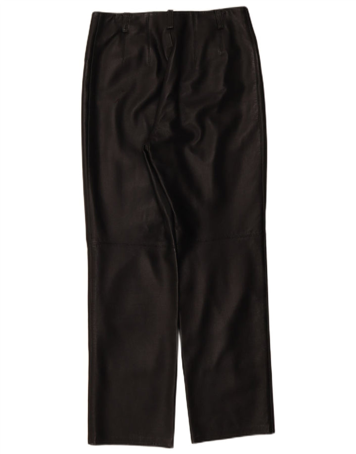 Pantaloni dritti in pelle vintage da donna W30 L30 in pelle nera