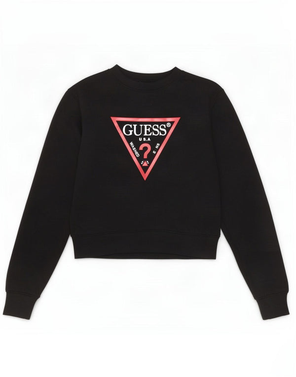 Guess Felpa da donna con grafica ampia e vestibilità ampia, UK 6 XS, cotone nero