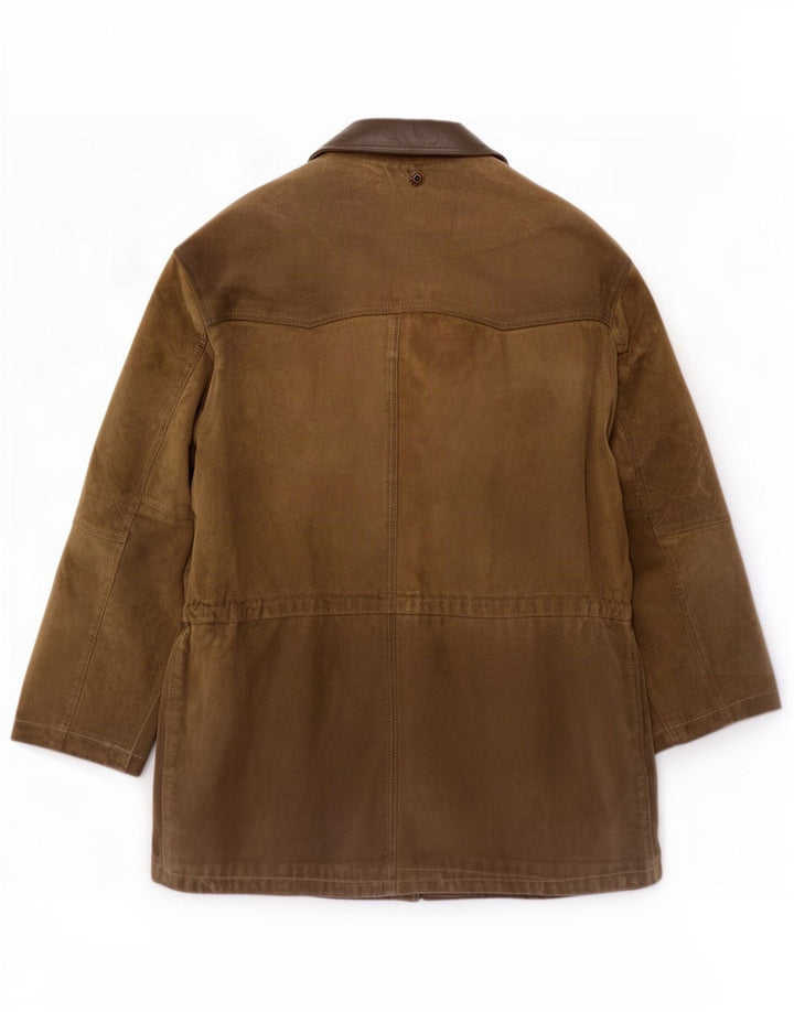 Cappotto vintage da uomo in pelle scamosciata scamosciata IT 54 XL in pelle kaki