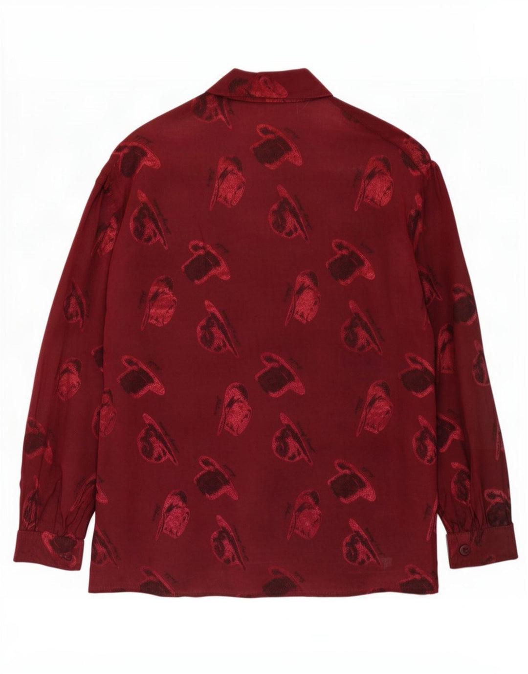Camicetta camicia vintage da donna con motivo astratto UK 14 Viscosa bordeaux media