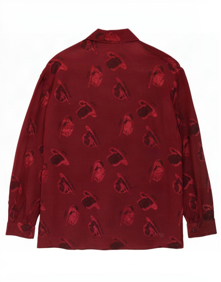 Camicetta camicia vintage da donna con motivo astratto UK 14 Viscosa bordeaux media
