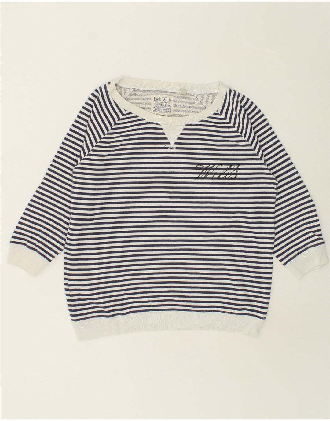 JACK WILLS Womens Sweatshirt Jumper UK 12 Medium  Navy Blue Striped Cotton Vintage Jack Wills and Second-Hand Jack Wills from Messina Hembry 