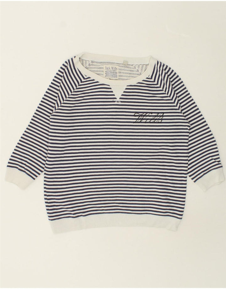 JACK WILLS Womens Sweatshirt Jumper UK 12 Medium  Navy Blue Striped Cotton Vintage Jack Wills and Second-Hand Jack Wills from Messina Hembry 