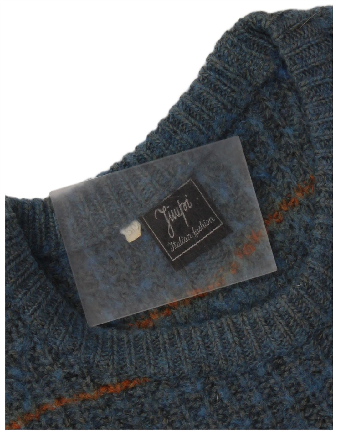 Maglione vintage da uomo girocollo IT 50 a righe blu medio