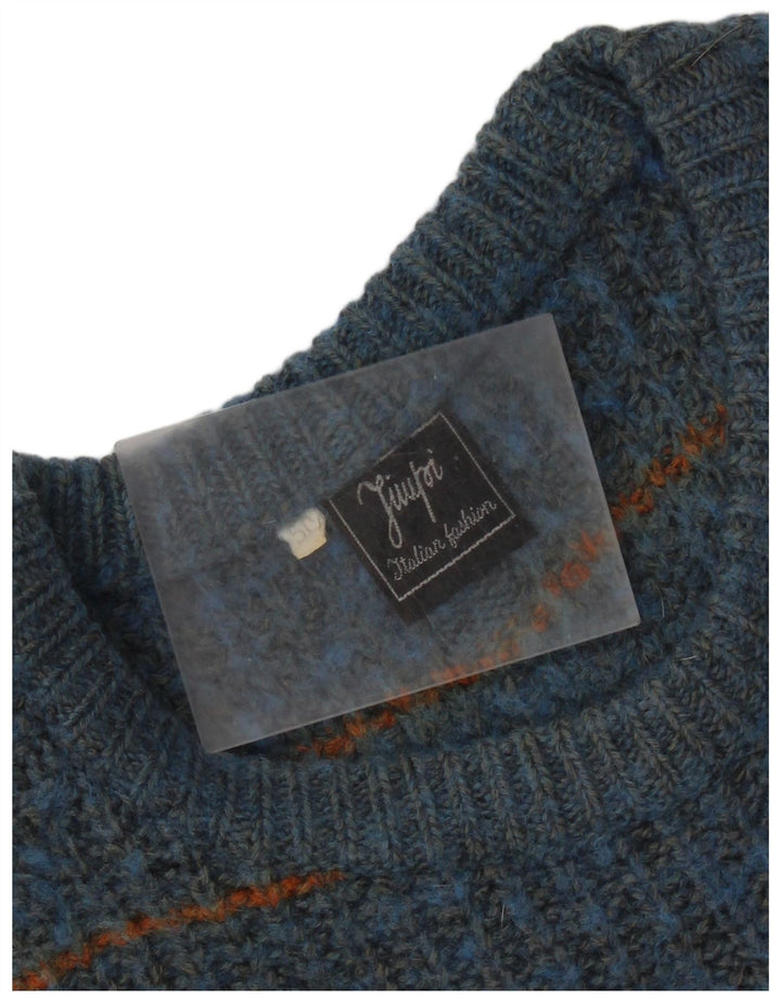 Maglione vintage da uomo girocollo IT 50 a righe blu medio