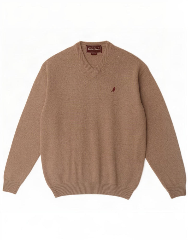 Marlboro Classics Maglione da uomo con scollo a V in lana marrone medio