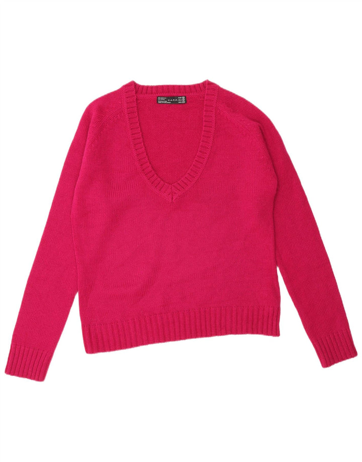 Maglione Zara da donna con scollo a V UK 14 Acrilico rosa medio