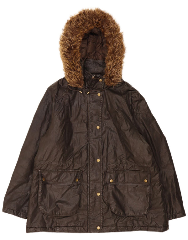 Marks & Spencer Womens Hooded Sherpa Waxed Jacket UK 20 2XL Brown