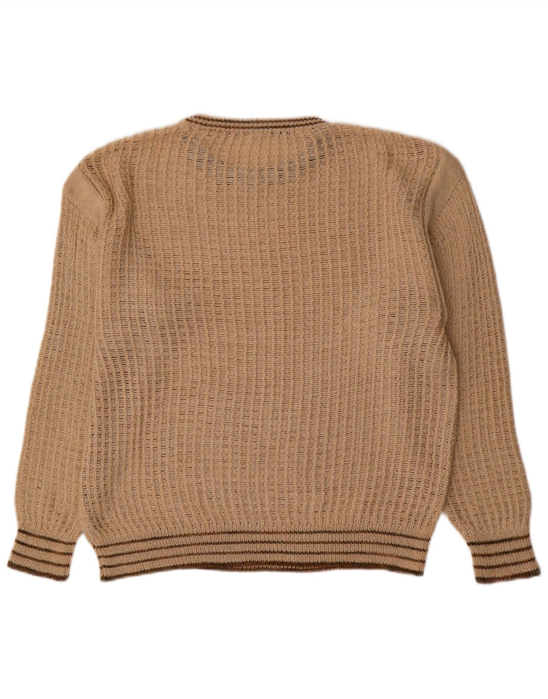 Maglione vintage da uomo con scollo a barca a righe beige medio