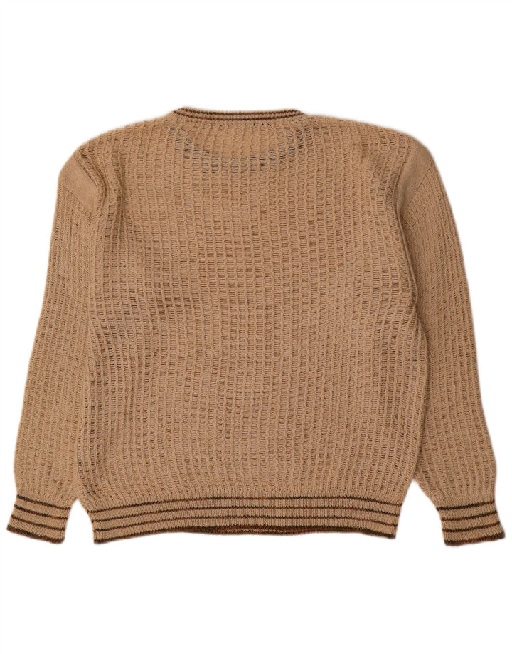 Maglione vintage da uomo con scollo a barca a righe beige medio