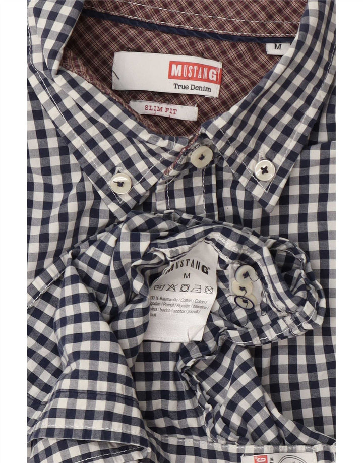 Camicia slim fit da uomo Mustang in cotone a quadretti blu navy medio