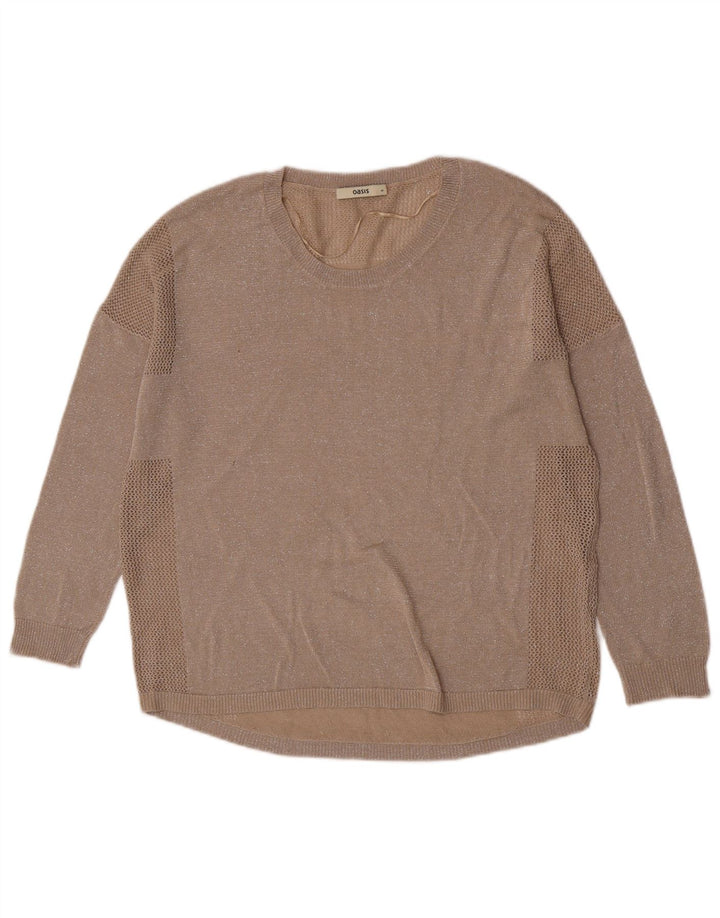 Oasis Maglione da donna oversize con scollo a barca UK 14 Beige medio screziato