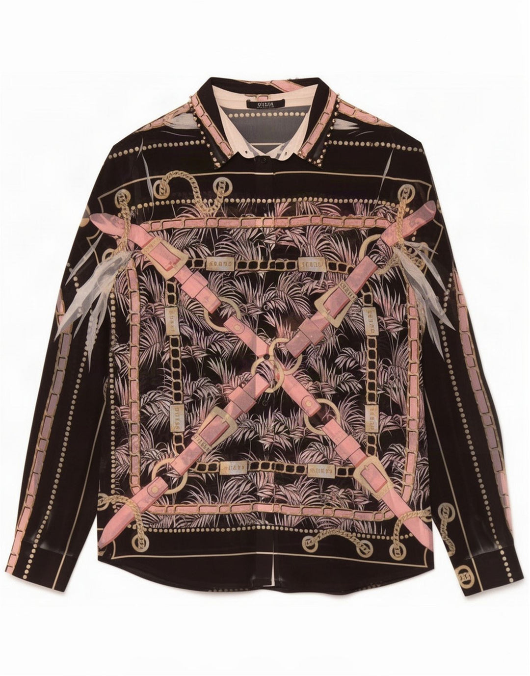 Guess camicia da donna con motivo astratto, camicetta UK 8 piccola in poliestere nero