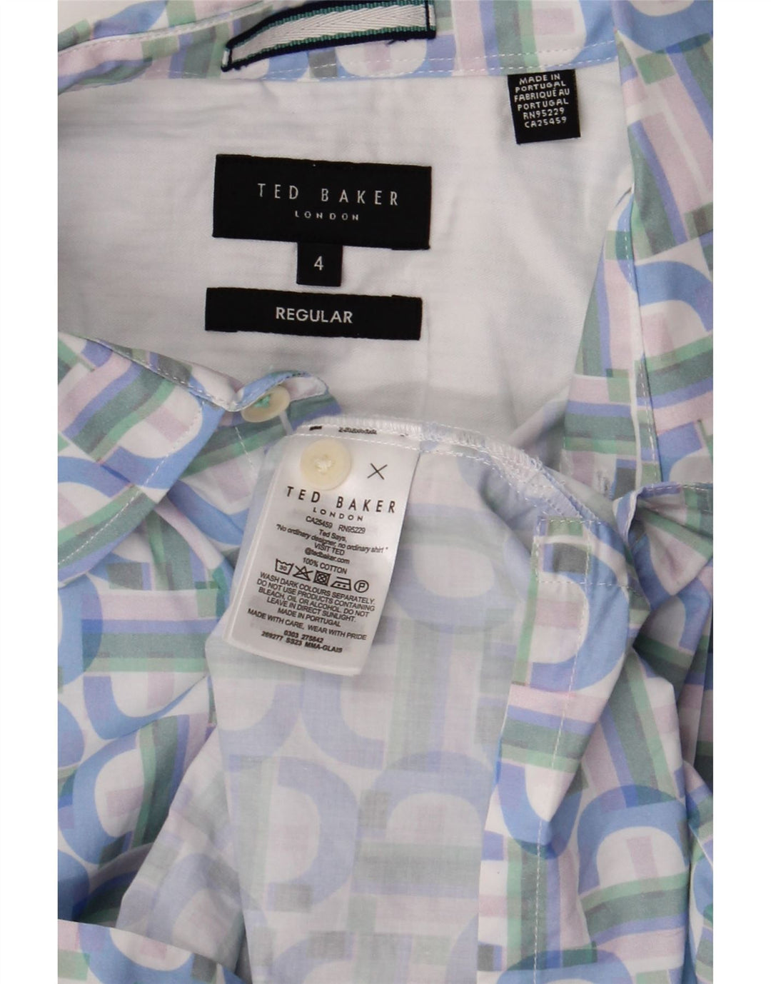 Ted Baker Camicia a maniche corte regolare da uomo taglia 4 grande blu geometrica