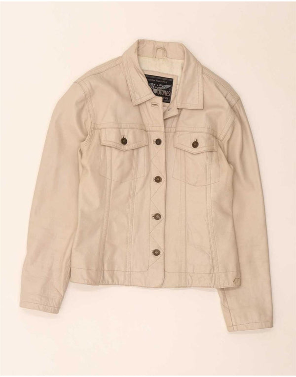 Giacca in pelle vintage da donna UK 14 beige medio