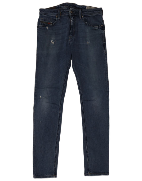 Jeans skinny slim da uomo Diesel Thommer effetto consumato W33 L34 cotone blu navy