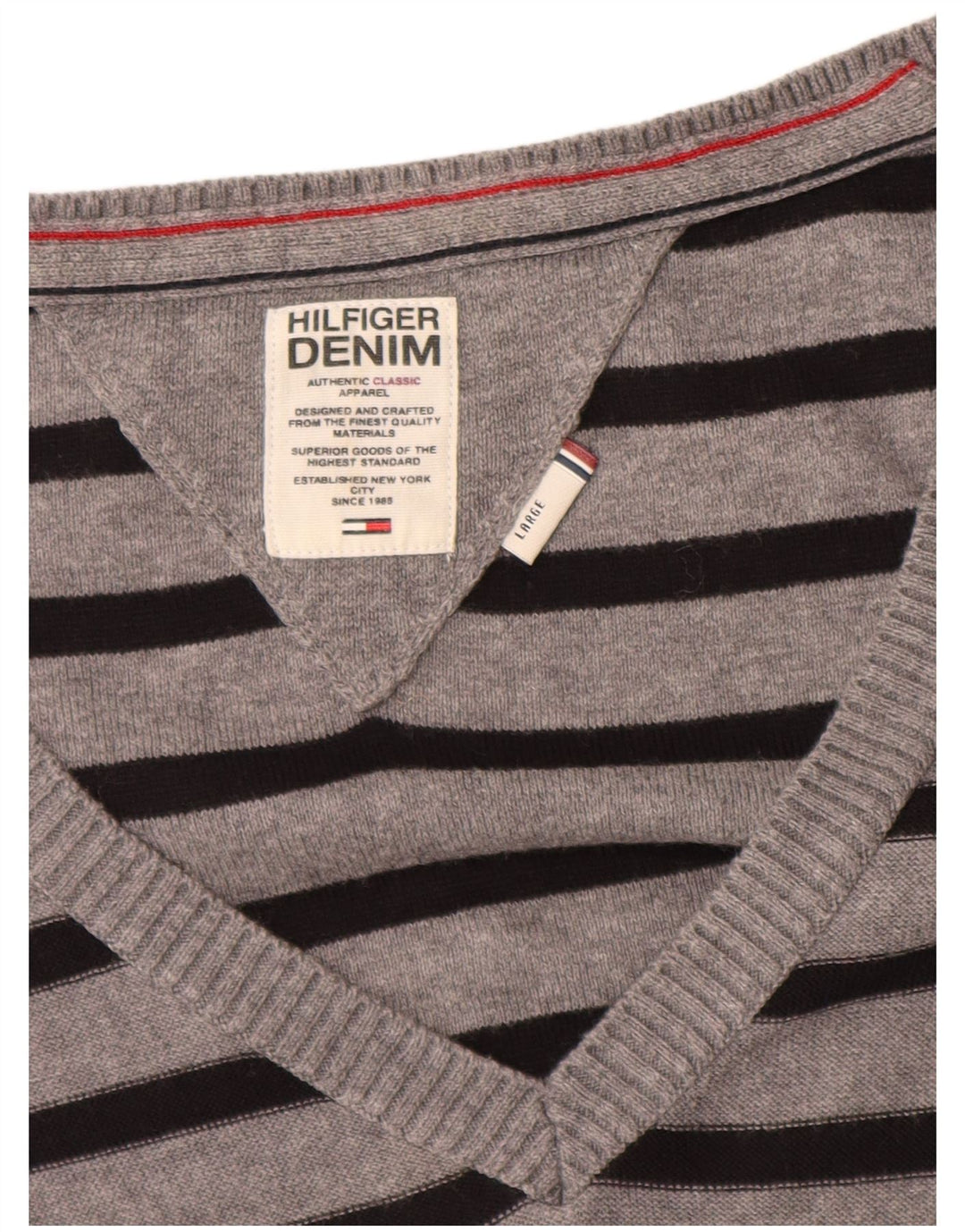 TOMMY HILFIGER Abito maglione da donna con maniche a 3/4 UK 14 Grandi righe grigie