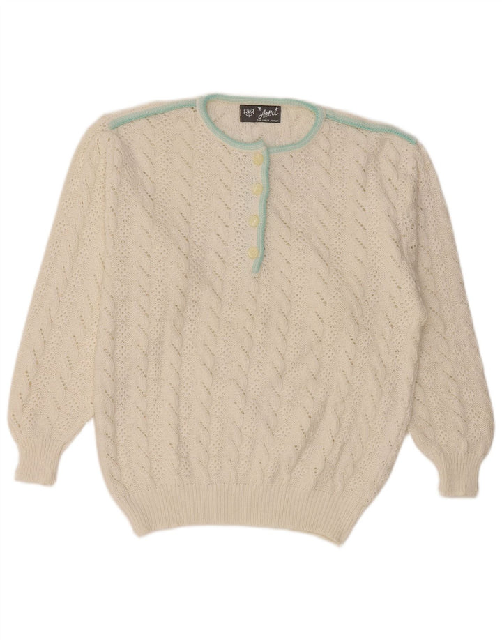 Maglione maglione girocollo da donna VINTAGE IT 46 grande cotone bianco