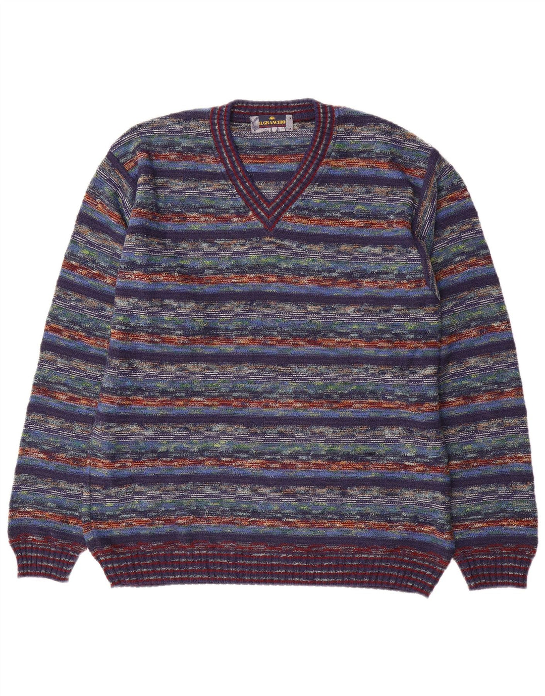 Maglione da uomo con scollo a V Il Granchio Cotone a righe medie multicolore