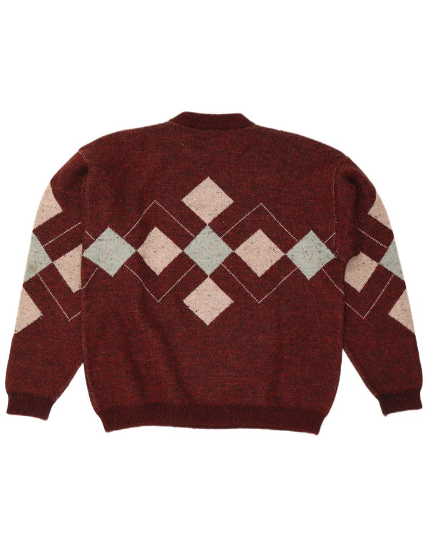 Maglione girocollo da uomo vintage grande a rombi bordeaux/diamante