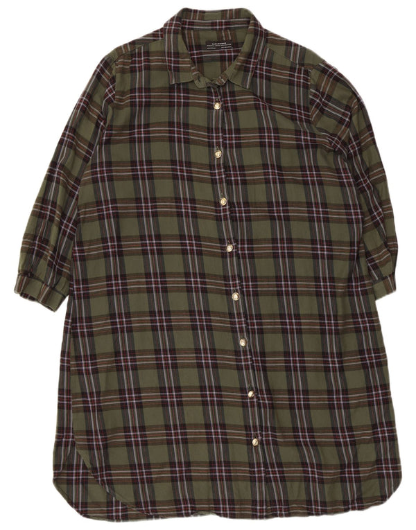 Abito camicia da donna con maniche a 3/4 Zara UK 18 XL cotone a quadri verdi