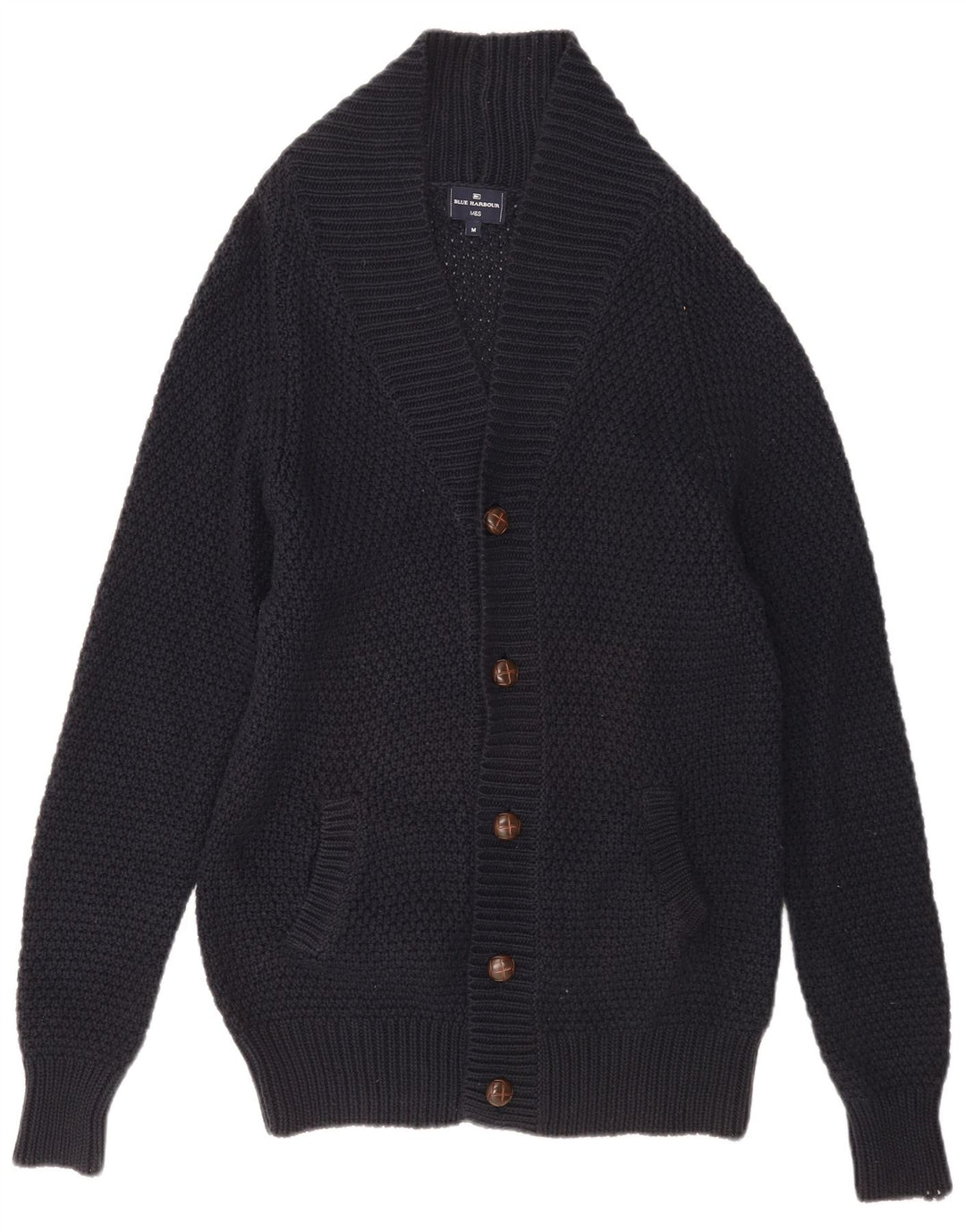 MARKS & SPENCER Maglione cardigan da uomo in cotone blu navy medio