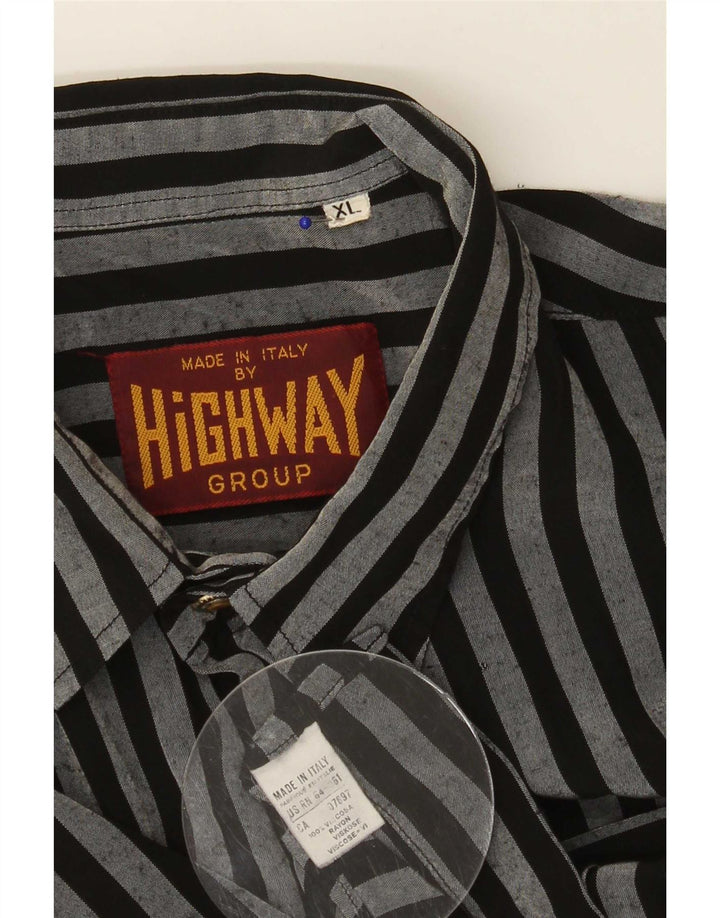 Camicia vintage da uomo XL in viscosa a righe nere