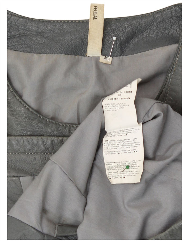 Giacca in pelle corta da donna vintage UK 12 Pelle grigio medio