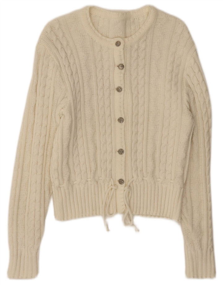 Maglione cardigan da donna vintage UK 10 piccolo bianco