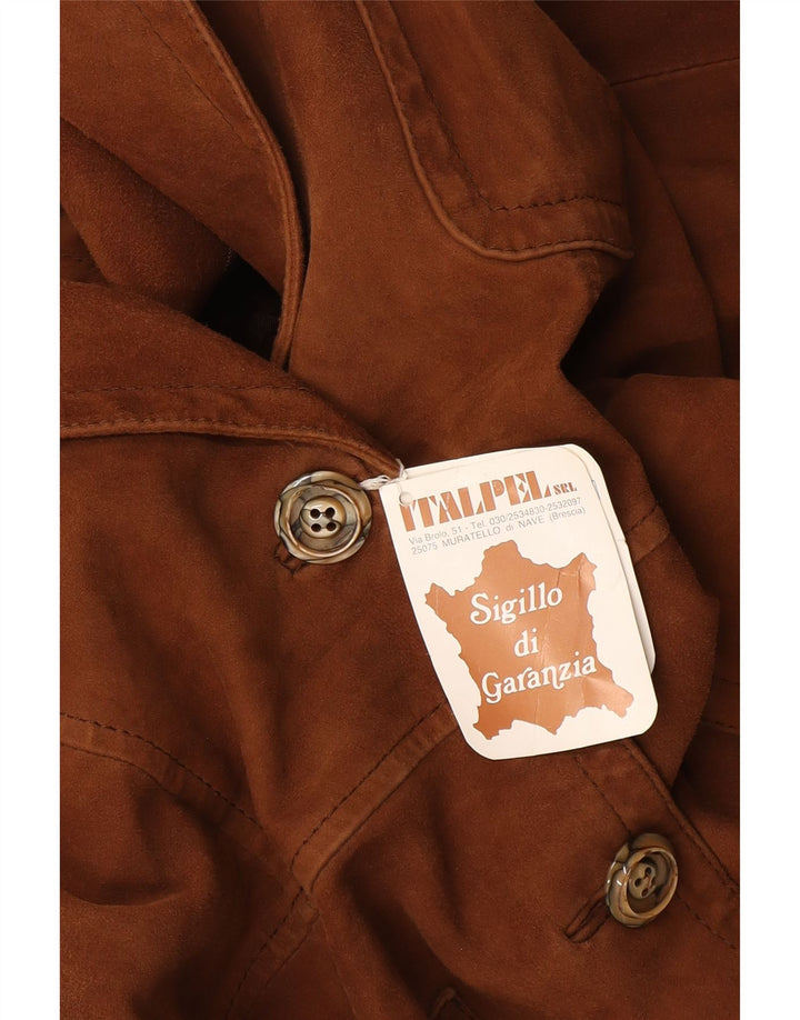 Giacca blazer vintage da donna in pelle scamosciata a 2 bottoni UK 12 in pelle marrone medio