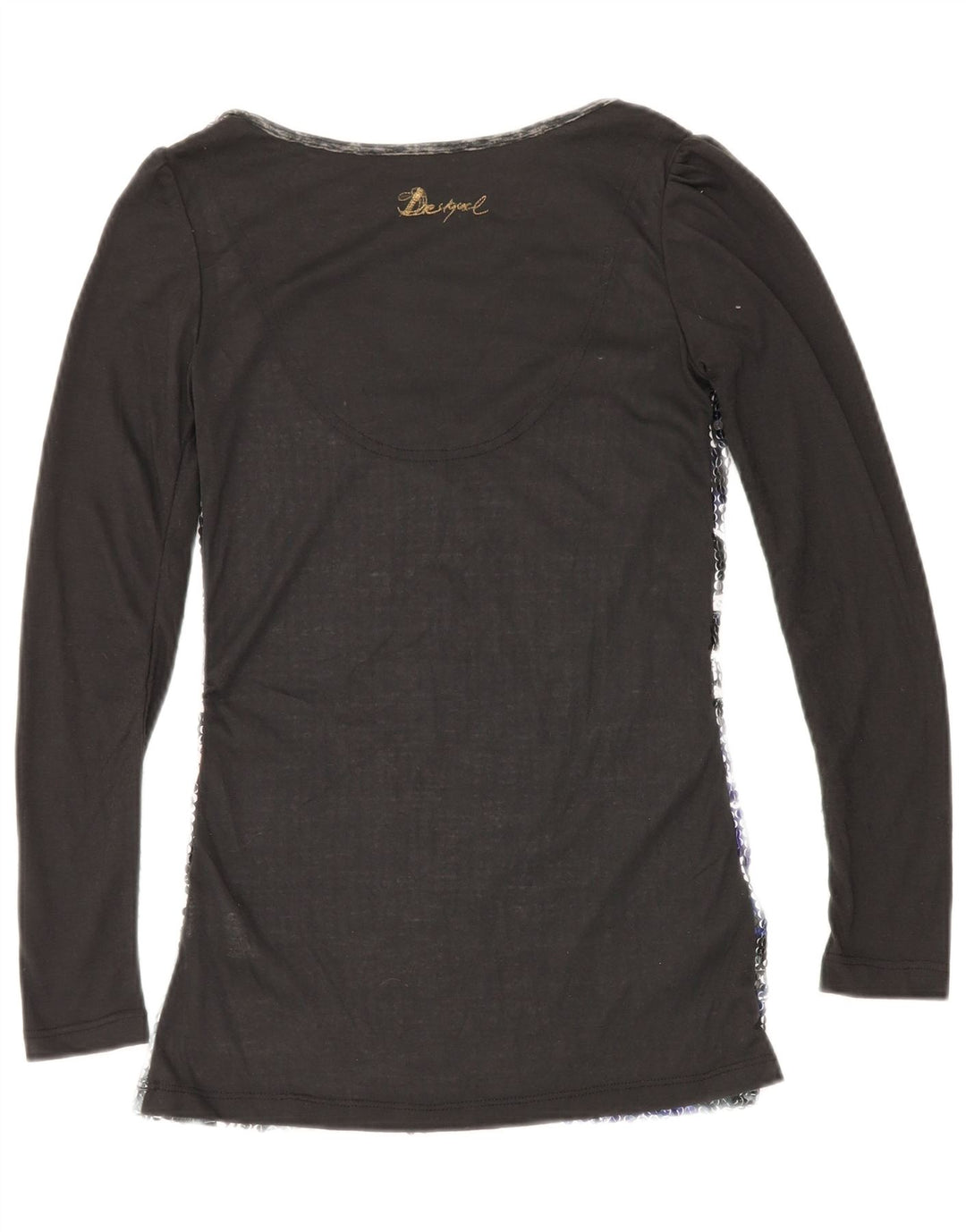 DESIGUAL Top grafico da donna manica lunga UK 10 piccolo poliestere nero