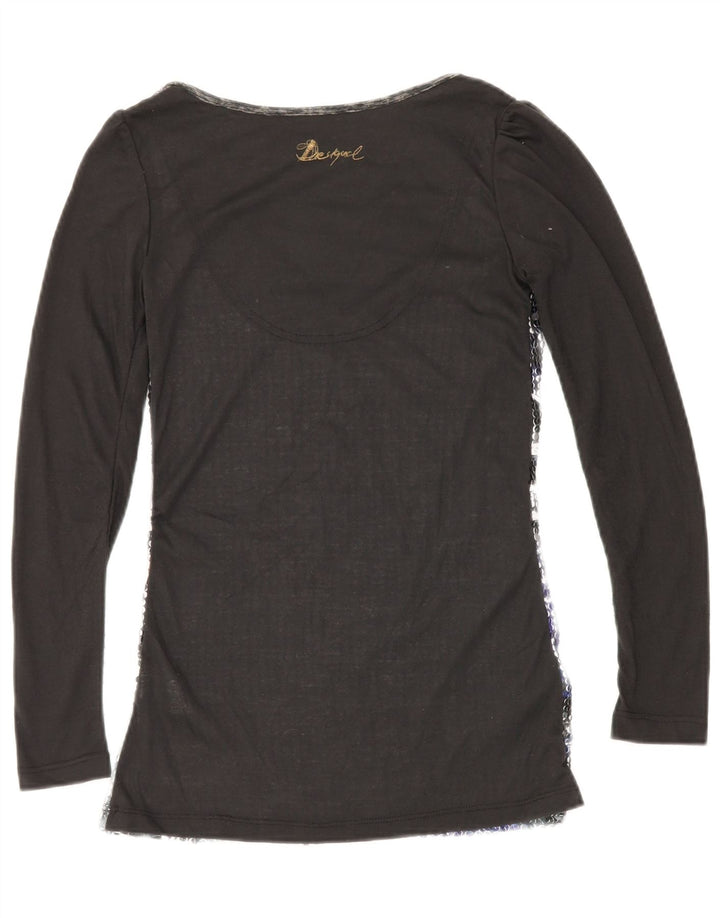DESIGUAL Top grafico da donna manica lunga UK 10 piccolo poliestere nero